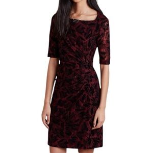 NWT MEAVE Printed Lace Short Sleeve Velvet Ruched Cocktail Evening Dress Size 6